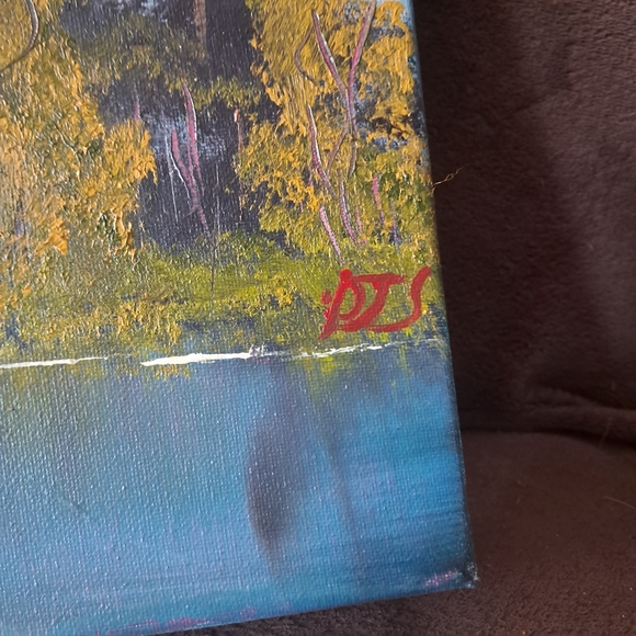 Bob Ross Inspired Hand Painted Canvas Purple Mountains Big Evergreen Trees - Picture 2 of 6